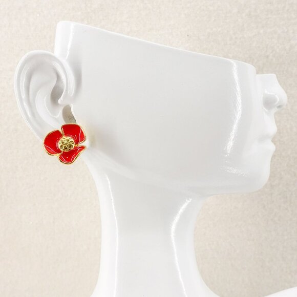 Tory Burch Fleur Flower Stud Earrings Red OS - Picture 4 of 8